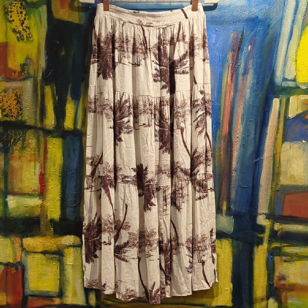 Palm Print Three Tiered Maxi Skirt Size Small